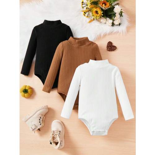SHEIN Baby Girl 3pcs Mock Neck Ribbed Knit Bodysuit | SHEIN USA