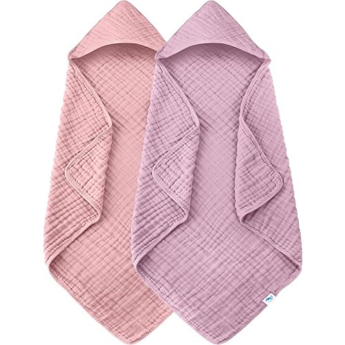 SWEET DOLPHIN Muslin Hooded Baby Bath Towels - 2 Pack 100% Cotton Towel for Babies, Infants, Toddlers - 32x32Inch - Highly Absorbent and Newborn Essential, Light Sakura