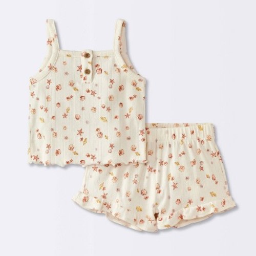 Baby Girls' Tank Top & Ruffle Shorts Set - Cloud Island™ Tan 3-6M