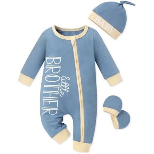Baby Boy Clothes Letter Print One Piece Romper Baby Coming Home Outfits with Hat Newborn Boy Outfits