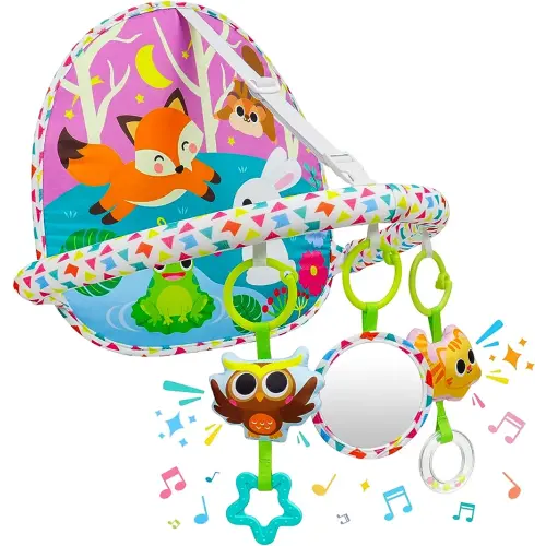 OKOOKO Car Seat Toy Rear Facing Car Seat Toy Baby Travel Toy Double-Sided with Baby Mirror Plush Toys Rattle Teether Thickened Pad Adjustable Sensory Toy for Newborn Baby Infant