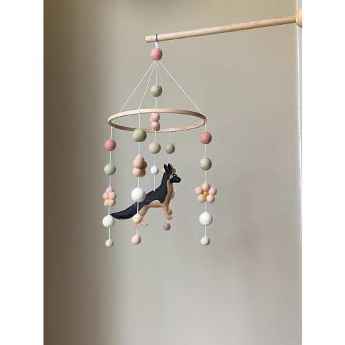 Dog mobile for nursery, German shepherd dog baby mobile, gender neutral mobile, Puppy mobile felt, Felt ball mobile crib, nursery mobile