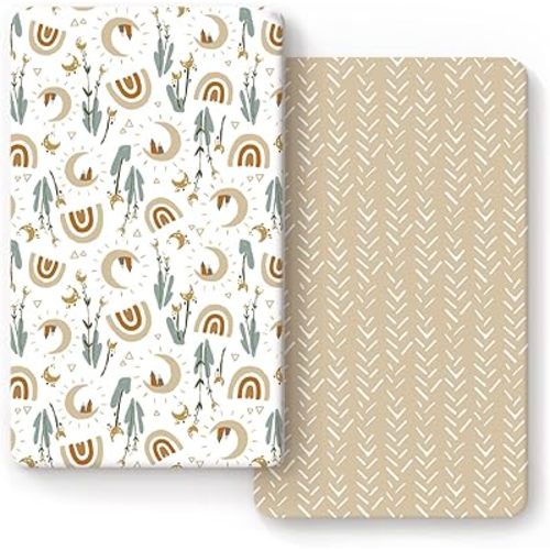 GRSSDER Stretchy Ultra Soft Jersey Knit Fitted Crib Sheets Set 2 Pack,Fits All Standard Crib Mattress Pads Safe and Snug, Rainbow Creative Painting Pattern