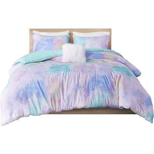 Intelligent Design Queen/Full Size Comforter Set, Watercolor Queen Bedding Sets, Tie Dye Comforter Set for Teen Girl & Boys, 4 Pieces Cassiopeia Comforter, Sham, Throw Pillow Full/Queen Pink/Blue