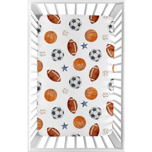 Sweet Jojo Designs Baby Fitted Mini Crib Sheet (Vintage Sports Theme) for Boys, Newborn/Infant Nursery, Play Yards, Portable Cribs (Sport Themed, Soccer Balls, Football, Baseball, Basketball, Star)