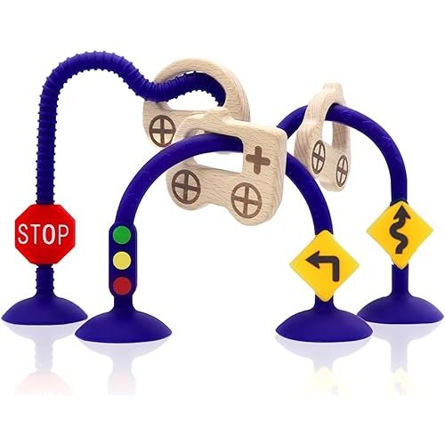 High Chair Suction Toys for Babies 6-12 Months, Suction Cup Toy for Toddlers 1-3, Baby Sensory Montessori Chew Toy for Babies 0-6 Month, Silicone Baby Teething Toys for 12-18 Months