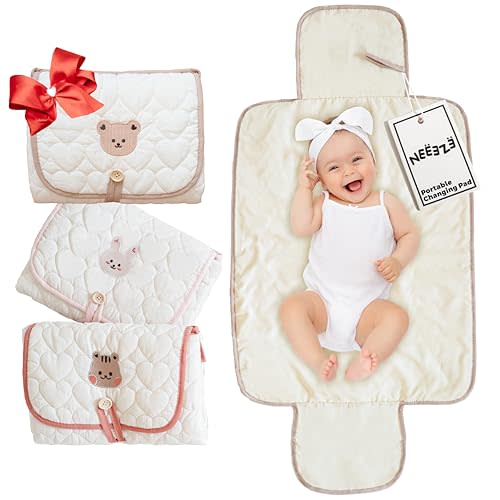 NEEEZE Baby Multi-Functional Waterproof Baby Diaper Changing Mat - Diaper Bag Essential Items - Travel Changing pad (Rabbit)
