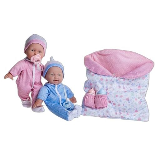 JC Toys La Baby 11" Soft Body Twin Baby Dolls – Removable Outfits and Reversible Sleeping Bag & Accessories– Small Baby Doll Toys for Children 12 Months +