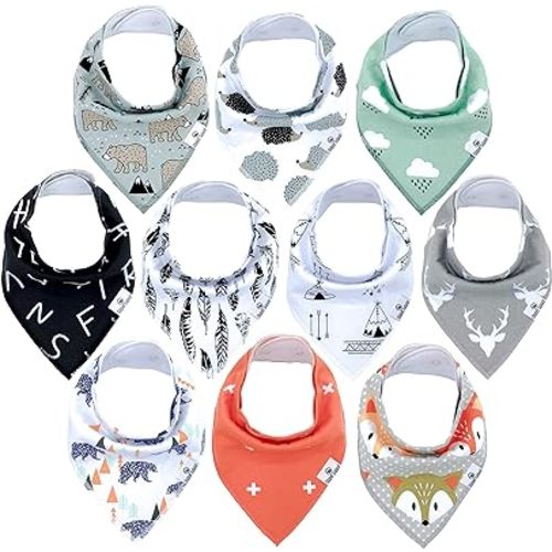 DiaperSquad's 10-Pack Baby Bibs for Drooling and Teething, Baby Bandana Bibs for Boys, Girls - Solid Cotton Baby Drool Bibs