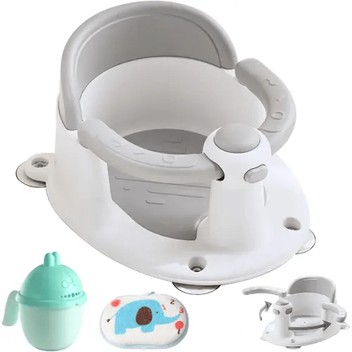 Baby Bath Seat, Baby Bath Must-Have for 6 Months and up, Baby Bath tub Seat with Suction Cups, Non-Slip, Detachable, Non-Slip Cute Grey