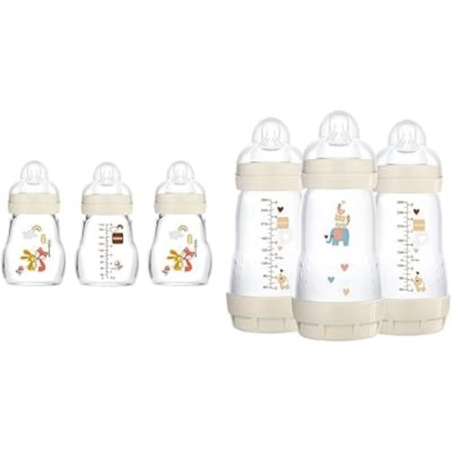 MAM Feel Good Glass Bottles and Anti-Colic Bottles Bundle, Premium 5oz 3 Pack and Easy Start 9oz 3 Pack