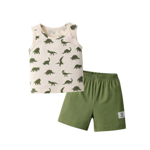 Toddler Infant Baby Boy Clothes Set Dinosaur Sleeveless Shirt Shorts Summer Outfits Green 12-18 Months