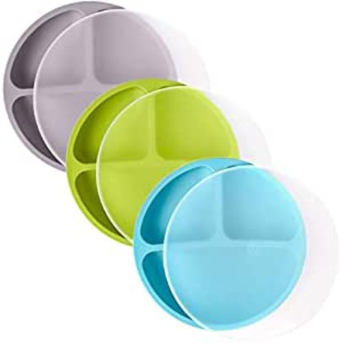 Amazon.com: Silicone Plates for Baby with Lids (3 Pack) - 100% Food-Grade Silicone Toddler Plates - Toddler Dishes for Self Feeding w/ Divided Design & Raised Edges - Dishwasher & Microwave Safe Weaning Supplies : Baby