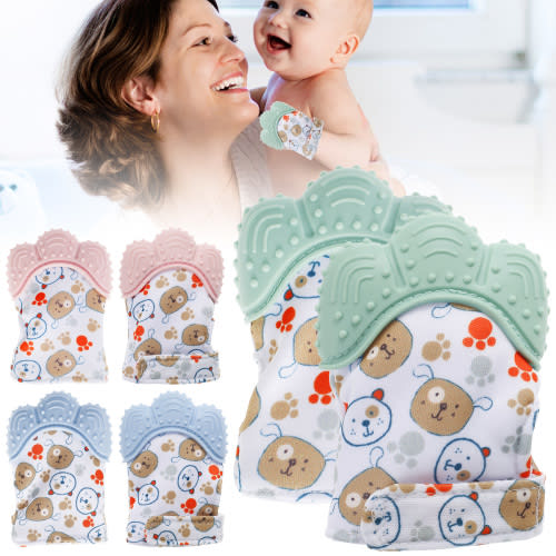 Protoiya 2pcs Baby Teething Mitten Food-grade Silicone Teether Glove BPA-free Mitten Teether Toy for Self-Soothing and Pain Relief Sensory Glove Teether for Toddlers Ages 3-12 Months
