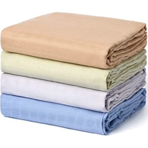 Momcozy Baby Muslin Swaddle Blanket, 4 Pack Large 47 X 47 Inches Breathable Swaddling Receiving Blankets for Baby Boy & Girl, Soft Silky and Skin-Friendly Unisex Baby Blankets, Mint Green Blue