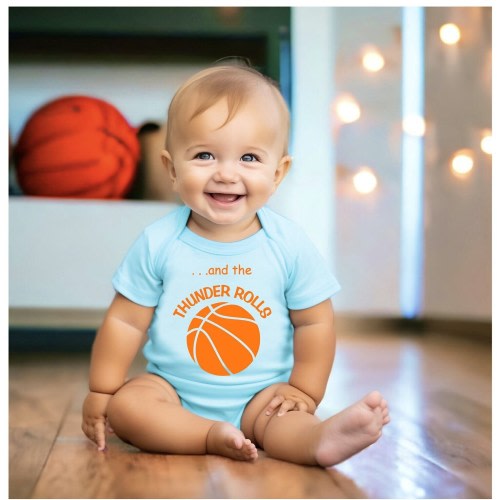 Thunder Rolls Baby Onesie: Oklahoma City Basketball Fan Gear