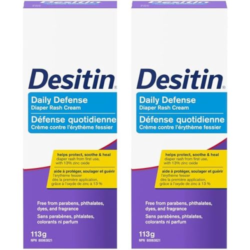 Desitin Daily Defense Baby Diaper Rash Cream with 13% Zinc Oxide, Barrier Cream to Help Treat, Relieve & Prevent Diaper Rash, Hypoallergenic, Dye-, Phthalate- & Paraben-Free, Pack of 2 x 113g