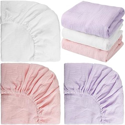 Newwiee 3 Pcs Crib Sheets Fitted 24'' x 38'', Mini Soft Muslin Crib Mattress Sheets for Girls and Boys (Graceful)