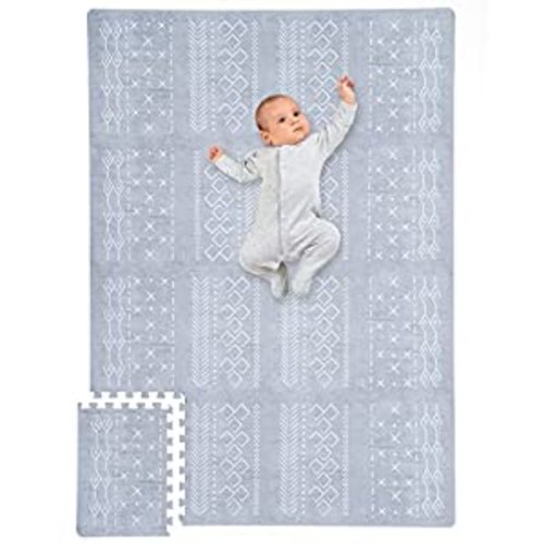 Stylish Baby Play Mat - Soft, Easy to Clean 5.6 x 4 ft. Floor Mat Creates A Safe Play Area for Your Baby Boy or Girl - The Perfect Modern Foam Playmat Fits Nicely with Your Kids Playroom Or Home Decor - Gray