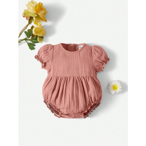 SHEIN Newborn Baby 1pc Puff Sleeve Zip Back Bodysuit: 0-1 Month