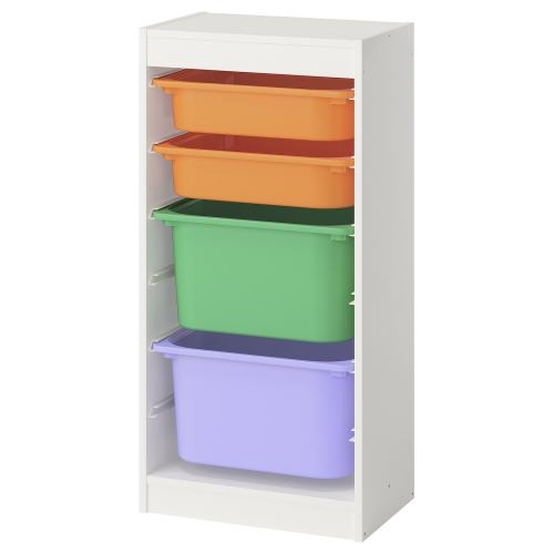 TROFAST Storage combination with boxes - white/multicolor 18 1/8x11 3/4x37 "