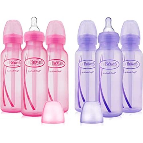 Dr. Brown's Girls' 8 oz. Bottles - 3 (8 oz.) Lavender - 3 (8 oz.) Pink … (6 Pack Options Bottles)
