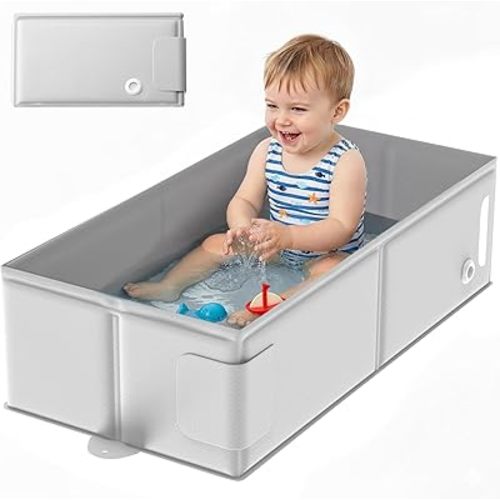 Baby Bathtub for 6M-3Y Toddler, Baby Shower Gifts & Registry Search for Boys Girls, Collapsible & Portable Bathtub for Beach Vacation Travel, Bath Essentials for Toddler, Newborn, Kids