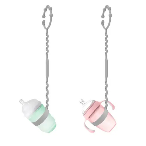 Keep Bottles and Sippy Cups Off the Floor with Sippy Cup Strap - Food Grade Silicone Bottle Bungee for High Chair, Stroller & More - Great for Babies and Toddlers - Grey, 2Pack