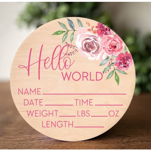 Hello World Sign for Newborn Baby Birth Stat Sign Floral Baby Sign for Hospital Baby Name Sign Pregnancy Announcement Photo Prop Crib & Nursery Decor Gift for New Mom Baby Shower Yippee Daisy