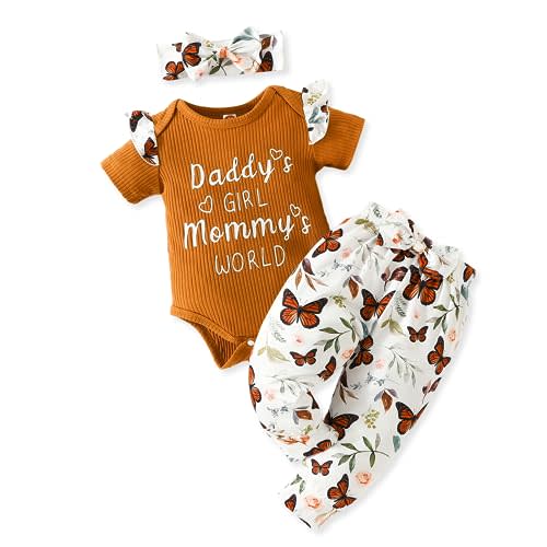 AMAWMW Baby Girl Clothes Set Daddys Little Girl Ruffle Romper Top Camouflage Pants Newborn Infant Baby Girl Outfit