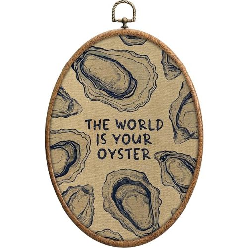 Vintage Oyster Oval Wall Art, The World is Your Oyster Wall Decor, Vintage Beach Shell Decor for Home, Cottage Core Home Decors, Waterproof Small Framed Art, Living Room Bedroom Hanging Decors, 6