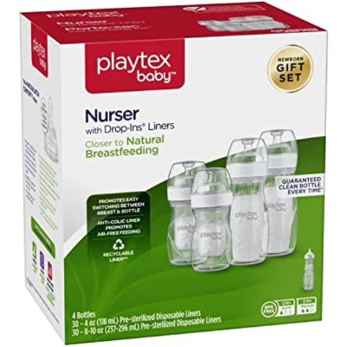 Playtex Baby Nurser Bottle Gift Set, with Pre-Sterilized Disposable Drop-Ins Liners, Closer to Breastfeeding