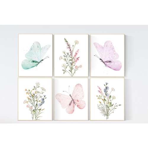 Nursery decor girl butterfly, floral nursery, nursery decor girl butterflies, flower nursery, butterfly nursery wall art, pastel colors