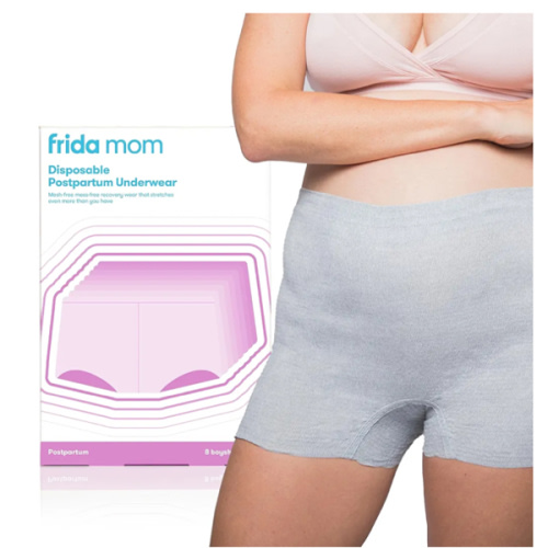 Frida Mom Women's Postpartum Underwear, Disposable Boyshort Underwear, Seamless with Stretchy Support, Postpartum Essentials, Size Regular (Waist 28"-42" Stretched), 8 Count, Grey