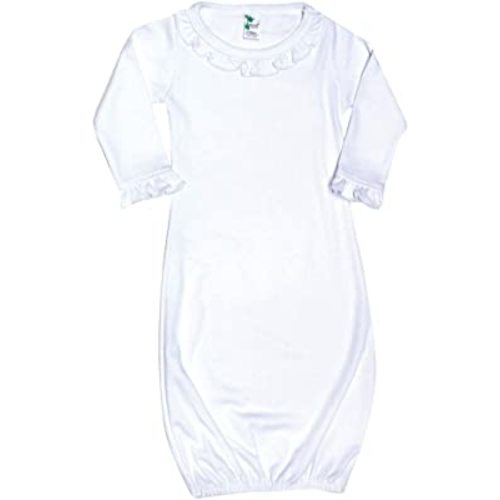 Baby Blank Long Sleeve Ruffle-Trim Sleeper Gown White (0-3 Months -3807)