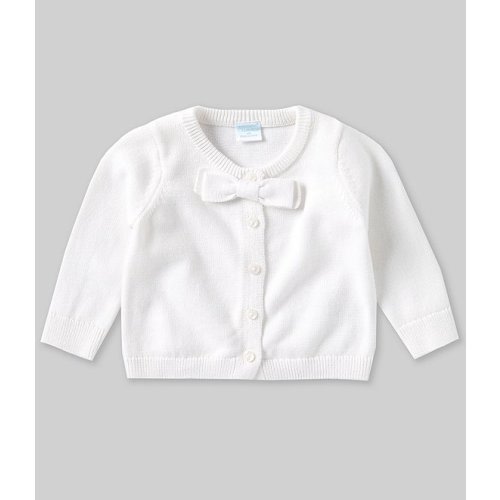Edgehill Collection Baby Girls Newborn-24 Months Round Neck Bow Detail Long Sleeve Cardigan