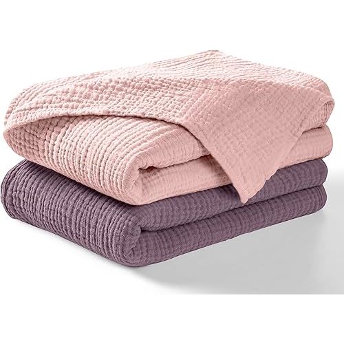 Dreamology Muslin Swaddle Blankets for Newborn,2 Pack,Cotton Blankets for Boys,Girls,100% Cotton,Soft and Breathable Baby Receiving Blankets Baby Boy,Girl, 44x44 Swaddle Blanket | Purple and Pink