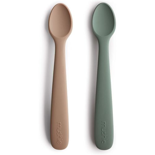 mushie Silicone Baby Feeding Spoons | 2 Pack (Dried Thyme/Natural)