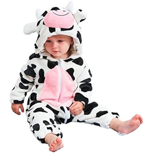 Unisex Baby Flannel Romper Animal Onesie Costume Hooded Cartoon Outfit Suit