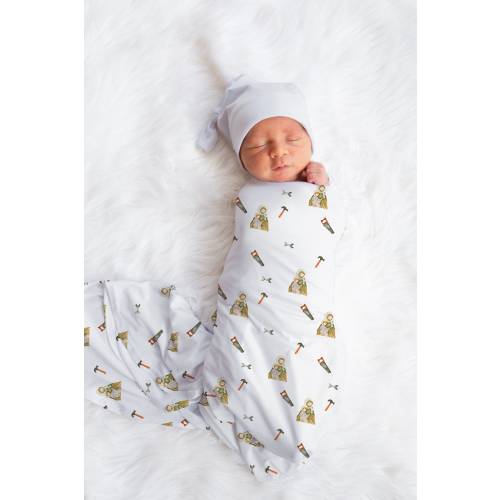 St. Joseph's Workshop Swaddle Blanket Catholic Baby Gift Baptism Gift Catholic Baby Boy Gift
