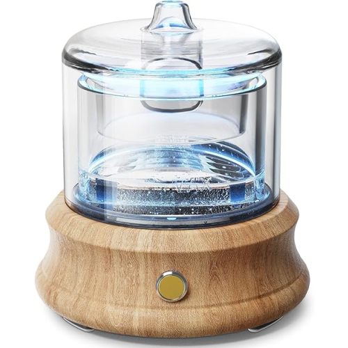 Glass Essential Oil Diffuser, 80ML Small Glass Reservoir Natural Wood Base Ultrasonic Cool Mist Aroma Diffusers with USB-Cord Auto-Off 7 Color Light for Home Office Bedroom