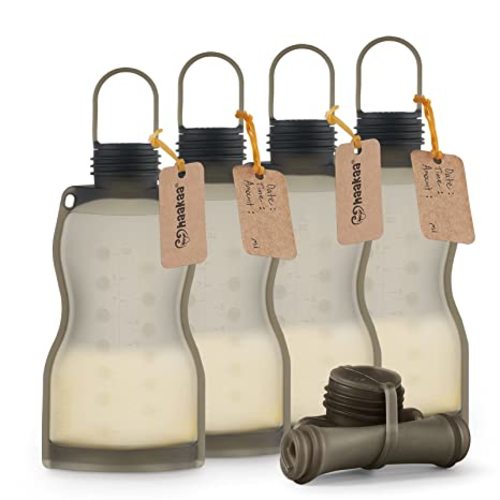 haakaa Silicone Milk Storage Bag (5 Count),Reusable Breast Milk Bags for Breastfeeding,Food Grade Silicone,BPA Free,9 oz/260 ml