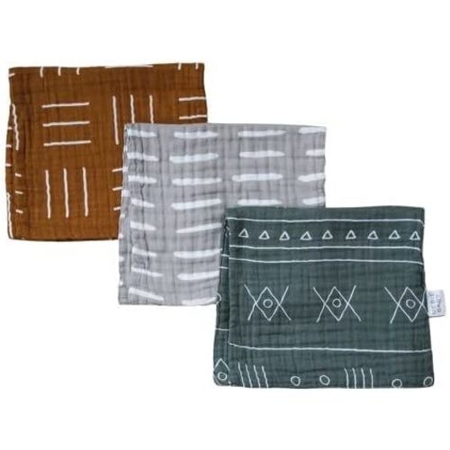 Mebie Baby Burp Cloths, Printed 3-Pack, Muslin Burp Cloth Set for Spit Up, Drool, and More, Boho Burp Cloths for Baby Boy and Girl, Baby Must Haves for Registry Lists and Gifts for Newborns - Prints