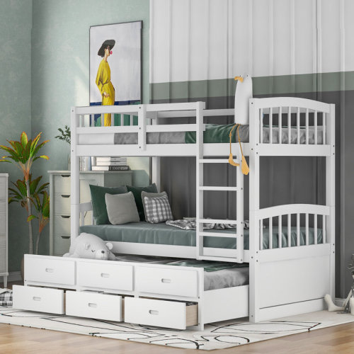 Harriet Bee Tanvir Twin over Twin 3 Drawer Bunk Bed with Trundle by Harriet Bee & Reviews | Wayfair