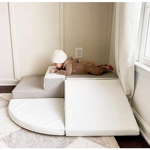 Large 4-Piece Set Climbing Toys for Toddlers 1-3, Baby Foam Climbing Blocks for Toddlers, Soft Play Toddler Climbing Toys Indoor for Crawling Climbing and Sliding, Foam Play Gym, Gray & White