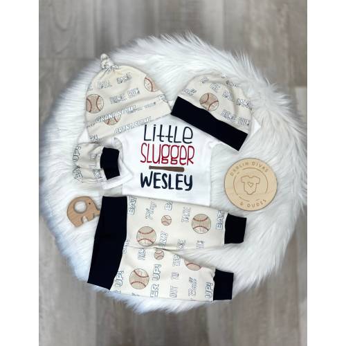 Baseball Boys Coming Home Outfit, Little Slugger Personalized Baby Boy Outfit, Baby Shower Gift