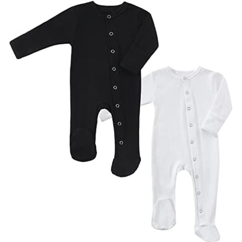 KISBINI Baby Footed Pajamas with Mitten Cuffs Unisex Cotton Snap-up Romper Jumpsuit Sleep and Play 0-12 Months Footies