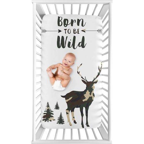 Sweet Jojo Designs Woodland Camo Deer Boy Fitted Crib Sheet Baby or Toddler Bed Nursery Photo Op - Beige, Green and Black Rustic Forest Animal Camouflage