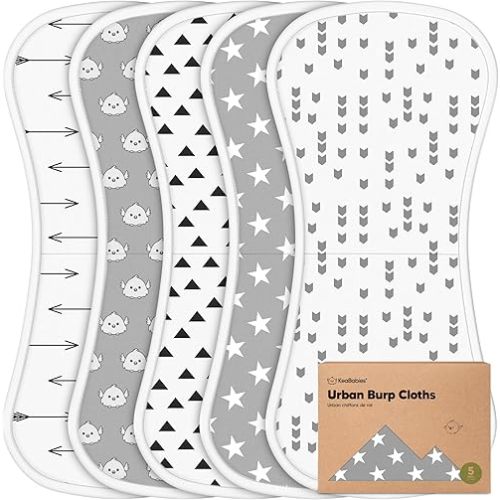 Organic Burp Cloths for Baby Boys and Girls - 5-Pack Super Absorbent Burping Cloth, Burp Clothes, Soft & Plush, Newborn Milk Spit Up Rags, Burpy Cloth Bib for Unisex, Burping Rags(Grayscape)