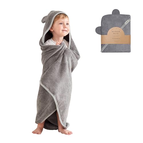 Munich Blue Baby Towels for Boys and Girls - Cozy Baby Bath Towel for Newborn, Infant and Toddler - 600GSM Premium Super Soft Hooded Baby Towel with Cute Bear Ears (35 x 35 inch)